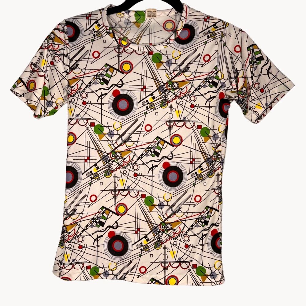 Vintage 80s Size Small Kandinsky All Over Print T Shirt Polyester Wearable Art